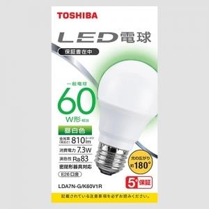 東芝 LED電球 A形 一般電球形  60W相当 広配光 昼白色 E26 LDA7N-G/K60V1R｜dendenichiba