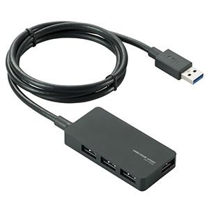 ELECOM USB3.0ハブ セルフパワータイプ 4ポート ACアダプター付 ケーブル長1m ブラック U3H-A408SBK｜dendenichiba