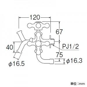 三栄水栓製作所 万能二口横水栓 クロスハンドル仕様 逆止弁なし 呼び:13 寒冷地用 JF12YK-13_1