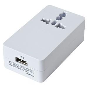 電材堂 海外用マルチ変換プラグ 2個口+USB1ポート A・C・O・BF・SEタイプ対応 USB出力2A ホワイト HPM42AWHECO｜dendenichiba