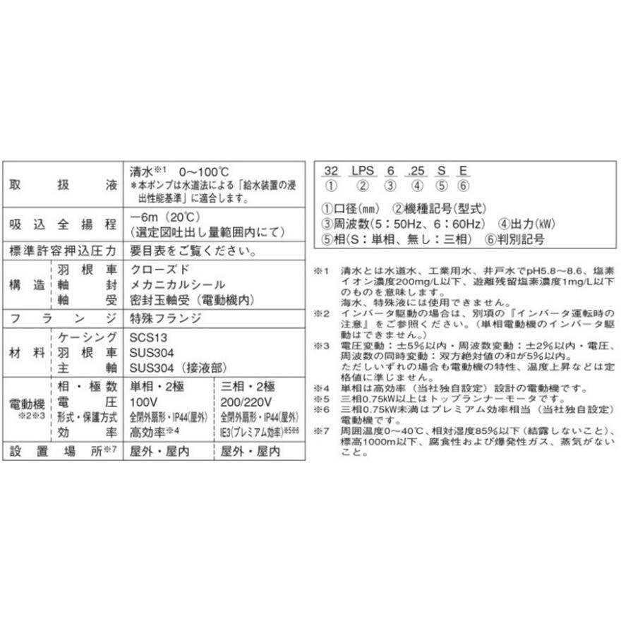 エバラ 荏原製作所 【32LPS6.75E】 ステンレス製 ラインポンプ 口径32 LPD型 60Hz(西日本) 三相200V 循環式 代引不可 送料無料(北海道、沖縄、離島を除く)_1