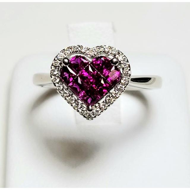 K18WG ルビー 0.76ct ダイヤモンド 0.12ct ハートモチーフ ミステリー  