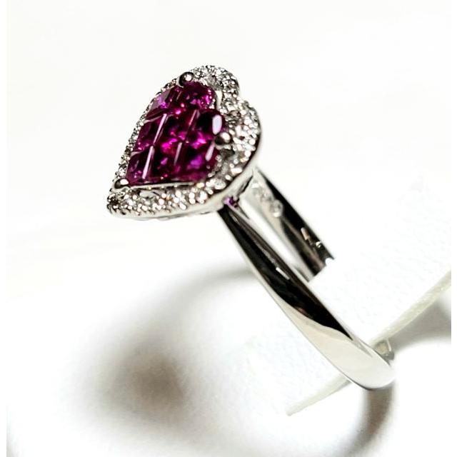 K18WG ルビー 0.76ct ダイヤモンド 0.12ct ハートモチーフ ミステリー 