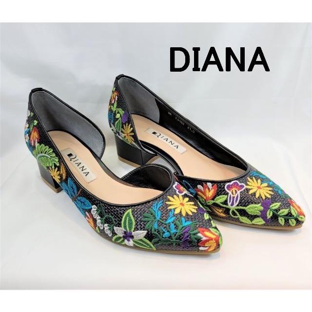 セール 名古屋 試し履き程度の美品 ダイアナ Diana 籐素材 フラワー刺繍 パンプス 黒 21 5cm オンラインストアで販売 Superavila Com