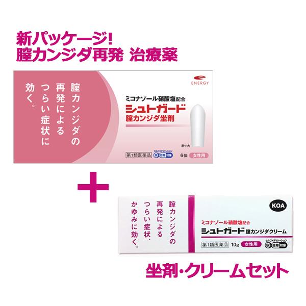 膣カンジダ再発治療薬セット　シュトガード膣カンジダ坐剤6個入り + シュトガードクリーム 10g　お試しセット　第1類医薬品｜denergy