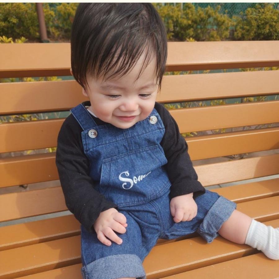 enicy 出産祝い 男の子 女の子 名入れ デニムサロペット ロゴ風 名前