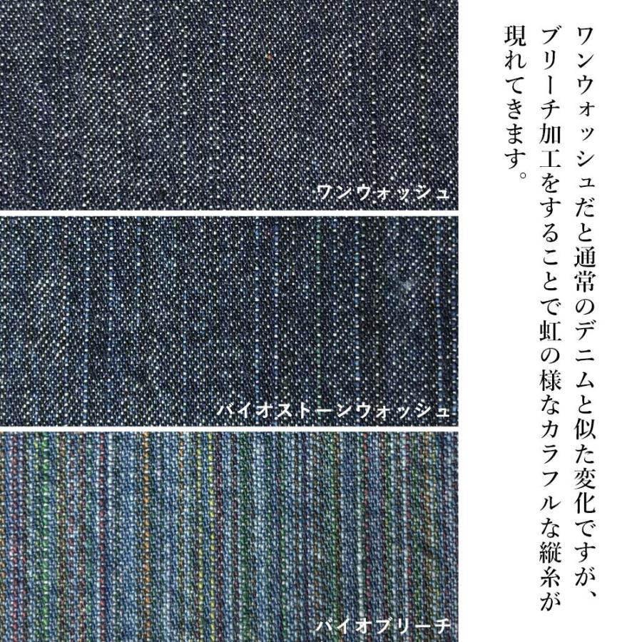 デニム生地 11オンス 色が変わる キャンディーデニム インディゴ ブリーチ加工 レインボー ジーンズ ジャケット 岡山 井原 でに丸 | ブランド登録なし | 03