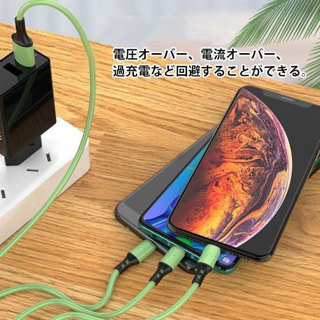 3in1充電ケーブル iPhone type c タイプc アンドロイド タイプ-C iPhone12対応 液体シリコン 1.2m柔らかい液体シリコンケーブル｜denimstorm｜05