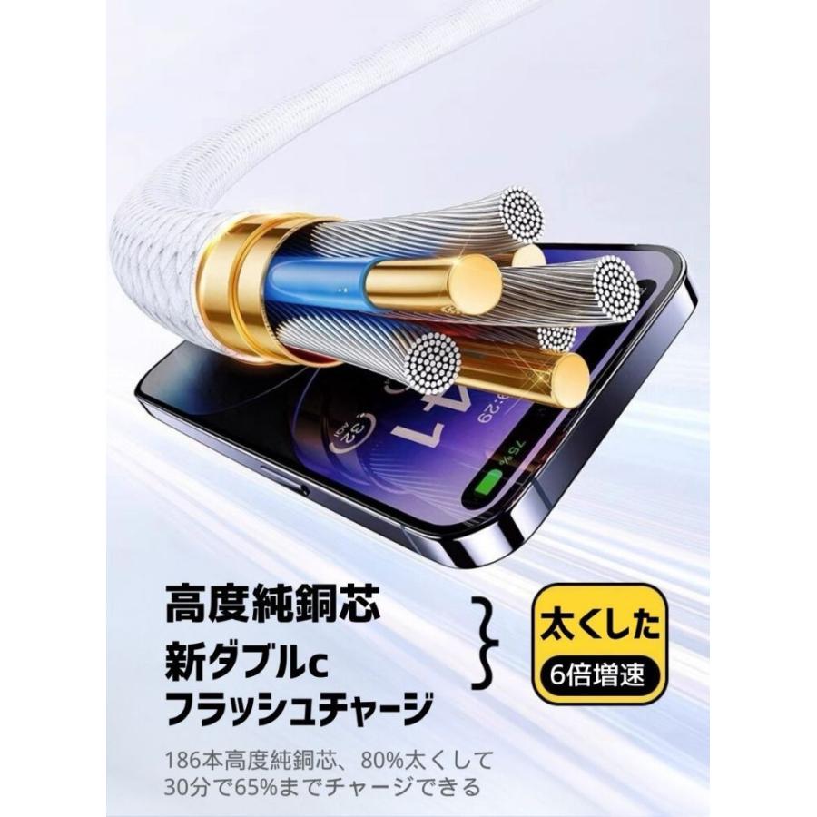 Type-C USB-C ケーブル 35W 5A充電 データ転送 急速充電 PD タイプC スマホ ノートパソコン用 TypeC機種対応 充電コード1m 1.5m 2m iphone15対応｜denimstorm｜04