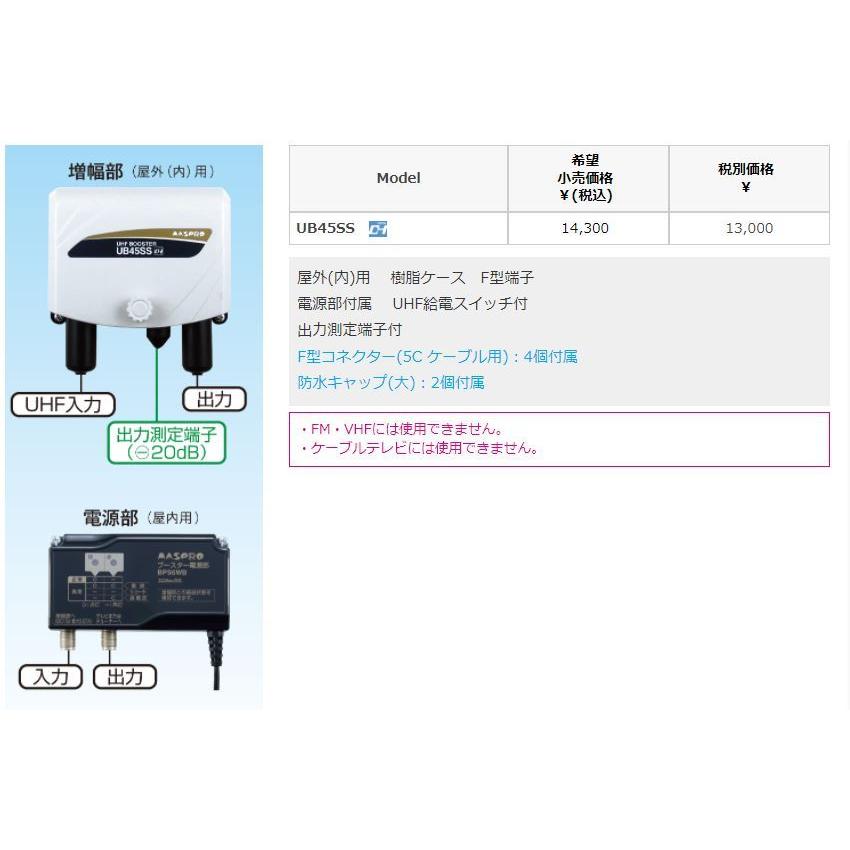 正規品　マスプロ電工 UHFブースター UB45SS  35dB型 45dB型　MASPRO　10個セットもあります　｜denjiro｜02