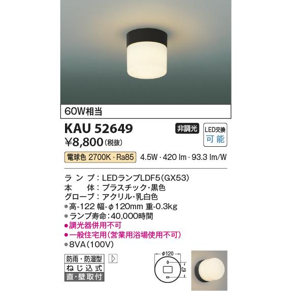 コイズミ照明 KAU52649 小型灯/60W相当/防雨防湿型/乳白アクリル・黒