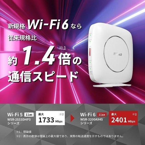 BUFFALO バッファロー 11ax(Wi-Fi 6)対応 イージーメッシュ無線LANルータ(2401+800mbps) WSR-3200AX4S- WH〈WSR3200AX4S-WH〉 : デンキチWeb Yahoo!店 - 通販 - Yahoo!ショッピング BUFFALO バッファロー 11ax(Wi-Fi 6)対応 イージーメッシュ無線LANルータ(2401+800mbps) WSR-3200AX4S- WH〈WSR3200AX4S-WH〉 : デンキチWeb Yahoo!店 - 通販 - Yahoo!ショッピング