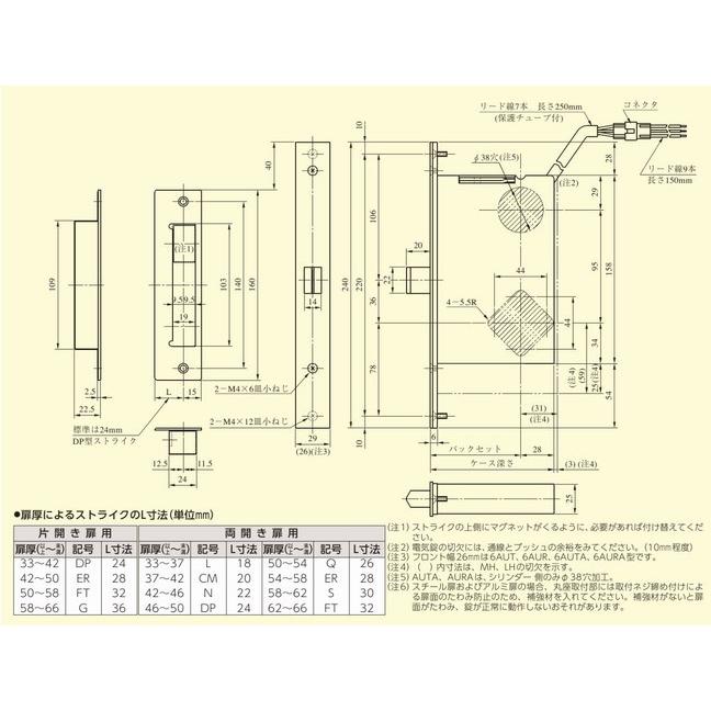 U9.AUT53-1 美和ロック MIWA 電気錠 バックセット76mm,ドア厚41mm
