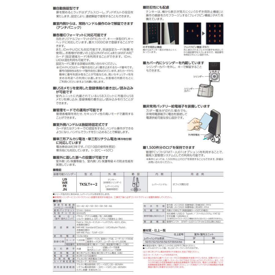 美和ロック TK5LT59-2 SF色 ハンドル一体型テンキーロック BS64mm