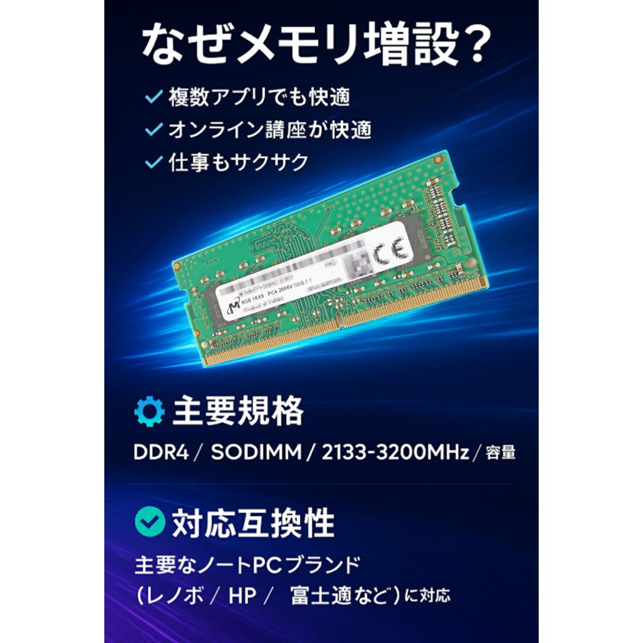 Micron ノートPC用メモリ DDR4 SODIMM｜8GB｜2400T / 2666V｜中古 動作確認済・保証付 |  | 01