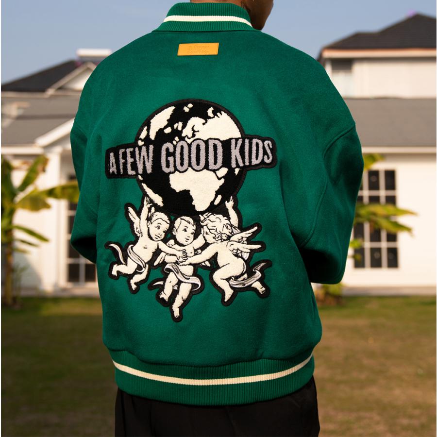 A FEW GOOD KIDS アフューグッドキッズ AFGK ANGEL COLLAGE JKT スタジャン ワッペン レディース ジャケット グリーン ブラック [在庫あり][即納可]｜denkizoku｜02