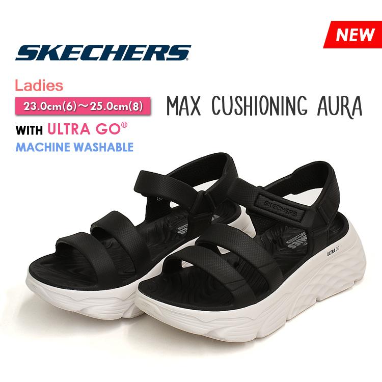 スケッチャーズ サンダル マックス クッショニング オーラ レディース ブラック ホワイト 厚底 スポサン Skechers Max Cushioning Aura Denpcy 通販 Yahoo ショッピング