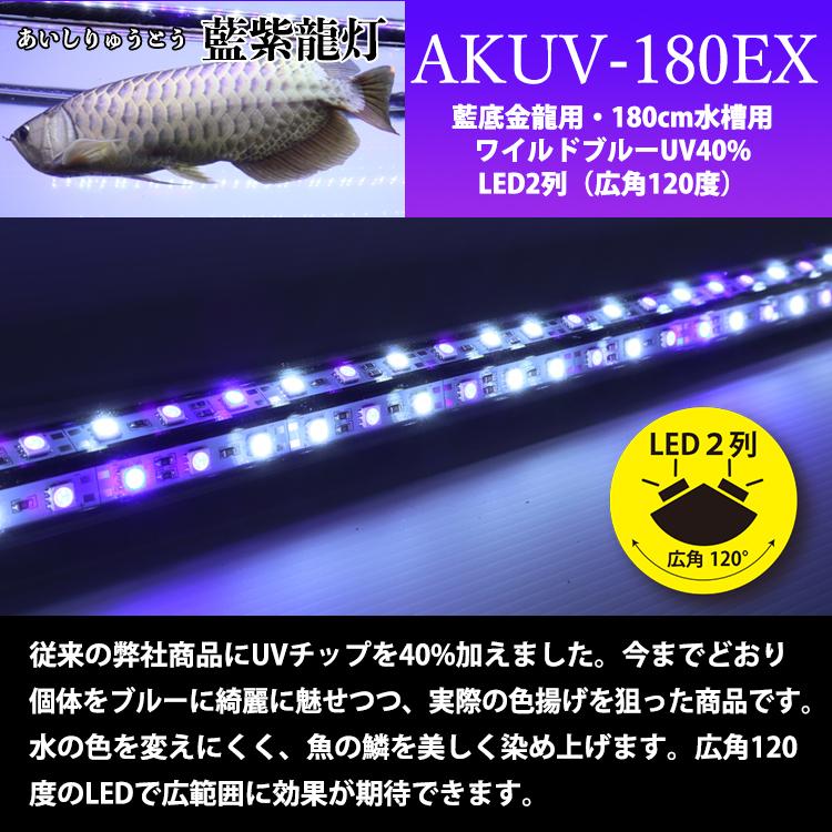 アロワナ ライト 金龍 過背金 180cm水槽用 藍紫龍灯 ワイルドブルー UV 40% EX LED 2列 水中 照明 水中蛍光灯 AK-180UV-EX AK-UV-EX でんらい｜denraiasia｜02