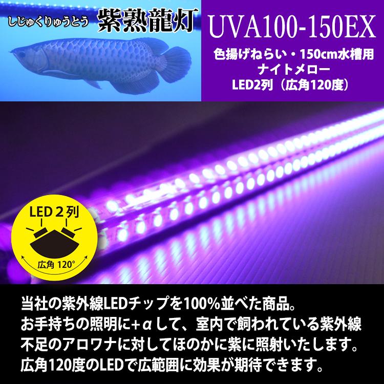 アロワナ ライト 紫外線100％ 紅龍 金龍 150cm水槽用 紫熟龍灯 ナイトメロー EX LED 2列 水中 照明 水中蛍光灯  UV100-A-150EX でんらい