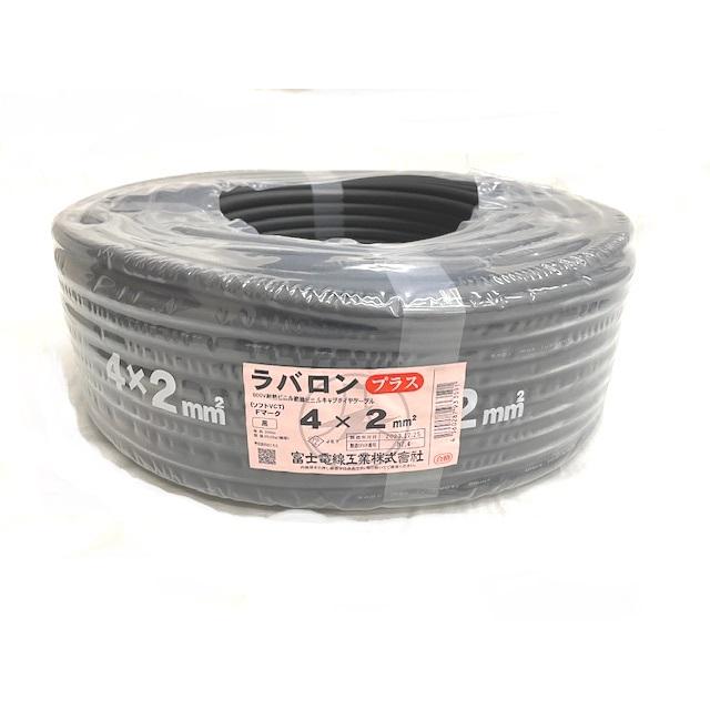 ラバロンプラス VCT 2.0×4c 黒 100m巻 600V耐熱ビニル絶縁キャブ 