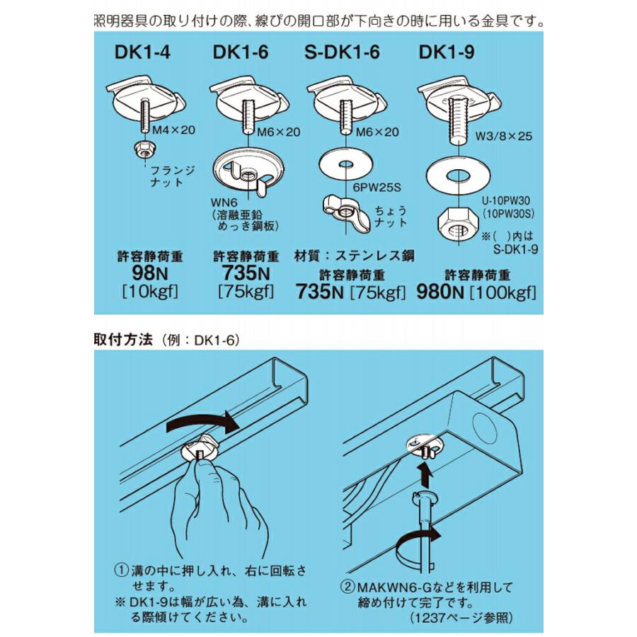 ネグロス電工 DK1-9 レースウェイ開口下向き用器具取付金具 許容静荷重