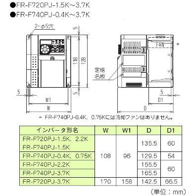 三菱電機（MITSUBISHI ELECTRIC） FR-F720PJ-2.2K 簡単小形インバータ
