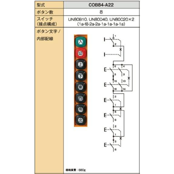 パトライト COB84-A22 ホイスト用押ボタン開閉器 電動機間接操作用 ボタン数8 2段式スィツチ