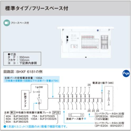 パナソニック BHXF5261 住宅分電盤 フレキシードスマート スタンダード 計測アダプタ付 リミッタースペースなし フリースペース付 主幹50A回路数26回路スペース1