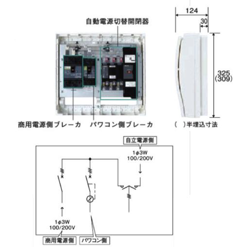 日東工業 HCD3M6-L4DM 自動切替機能付ホーム分電盤 単相3線式 自動電源切替開閉器60A 商用電源側ブレーカ60A パワコン側ブレーカ40Aの画像