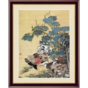 ds-2198443 群鶏・白鳳・鶏■伊藤若冲 額装品（茶）F6号 紅葉小禽図 (ds2198443)