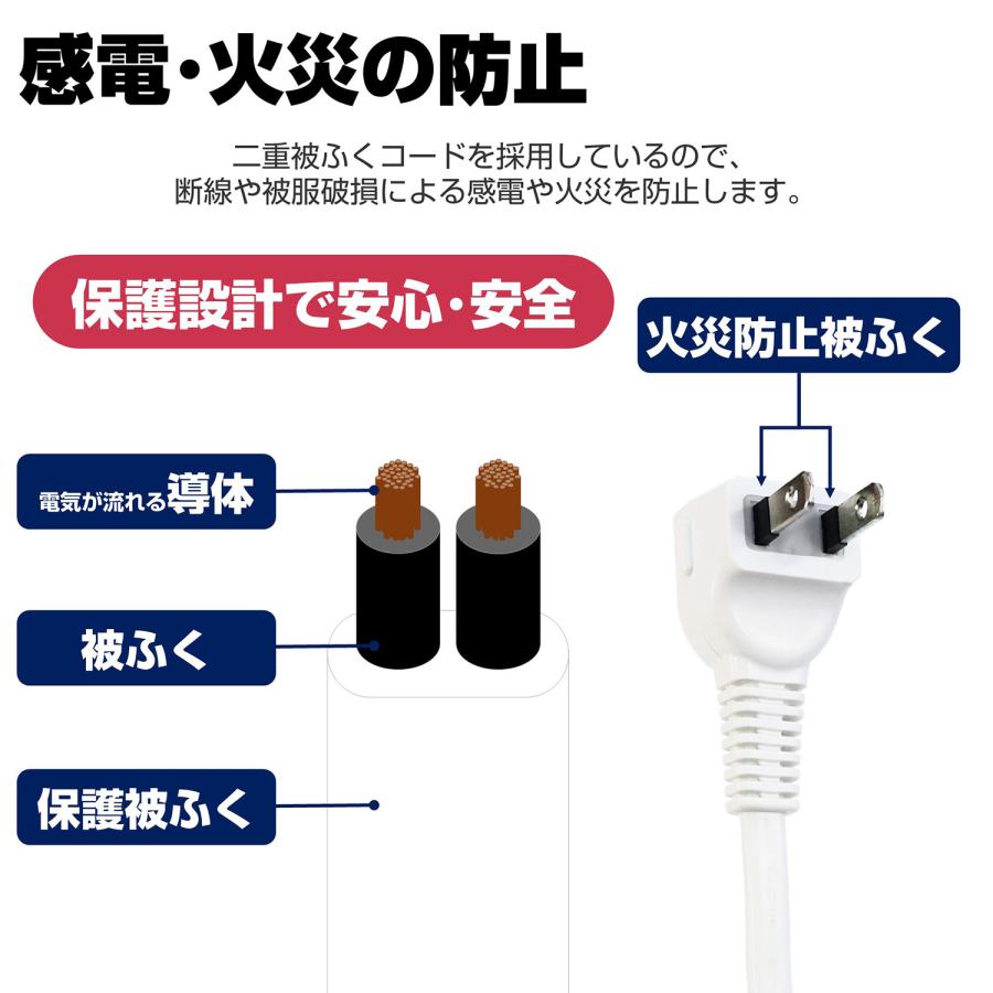 エルパ 電源タップ 上差し 4個口 2m 節電スイッチ 雷ガード 壁付け穴 WLS-LU420MB(W)｜dentendo｜04