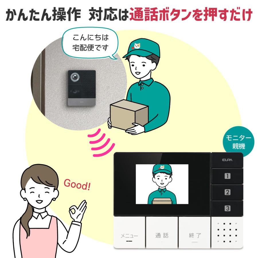 エルパ　かんたんテレビドアホン　玄関カメラ＆壁掛モニターセット　DHS-SM2030　ワイヤレスだから工事不要！