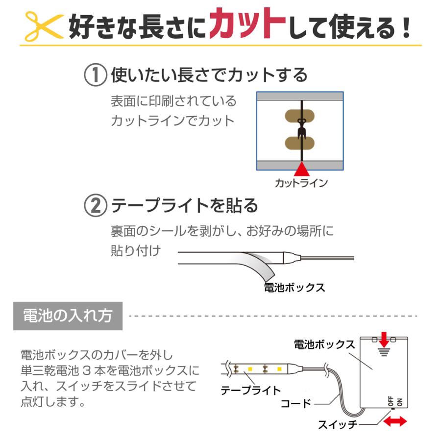 エルパ LEDテープライト 乾電池式 3m 白色LED ELT-BT300W｜dentendo｜02