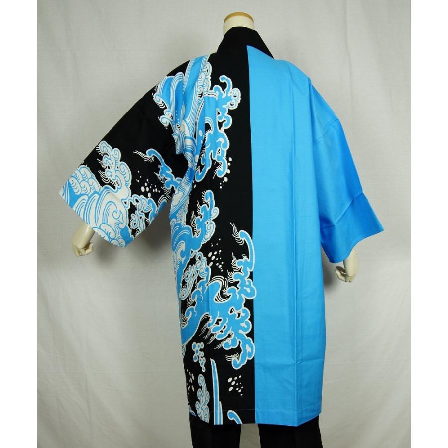 よさこい 長半纏 法被 半天 袢天 半被 衣装 綿100% 半身波柄 YOSAKOI