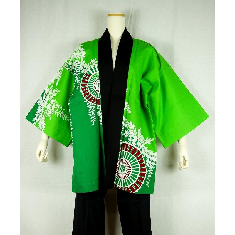 法被 半纏 半被 半天 袢天 (緑) 綿100% 藤に傘 祭り 衣装 大祭 祭禮