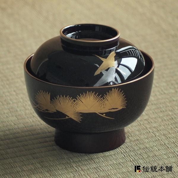 大名雑煮椀 選べる2色 飛翔 赤渕金／溜渕金 蓋付き ( 退職祝い 定年