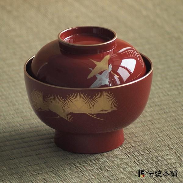 大名雑煮椀 選べる2色 飛翔 赤渕金／溜渕金 蓋付き ( 退職祝い 定年