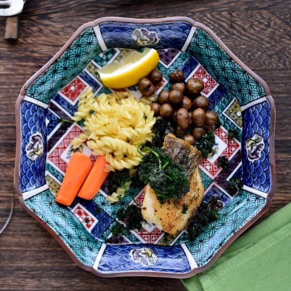 九谷焼 八角皿 石畳の図 5.5号 5枚セット ( 木箱名入れ有料 退職祝い