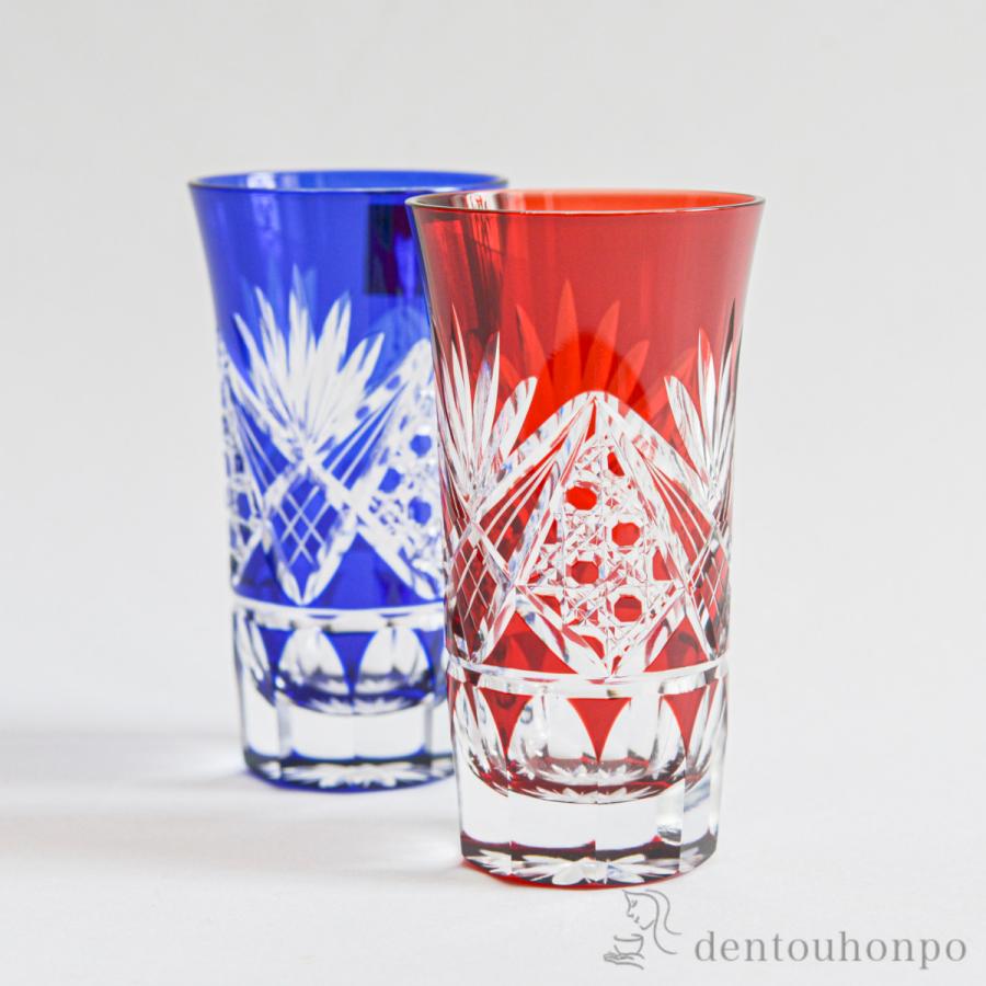 江戸切子 八角籠目菊底 一口ビール ペア ( 田島硝子 木箱名入れ有料