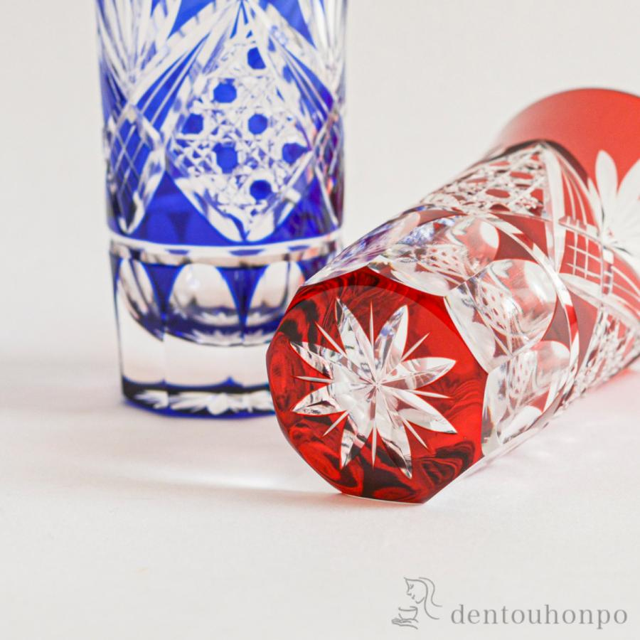 江戸切子 八角籠目菊底 一口ビール ペア ( 田島硝子 木箱名入れ有料