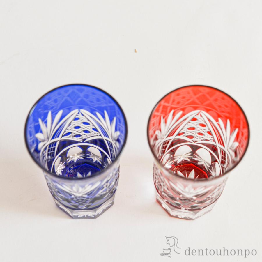 江戸切子 八角籠目菊底 一口ビール ペア ( 田島硝子 木箱名入れ有料