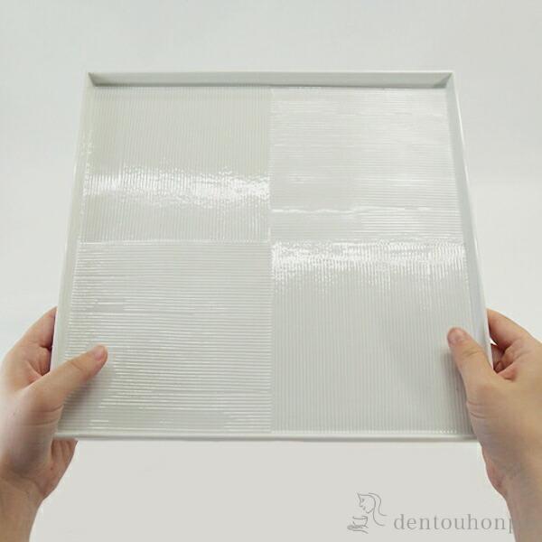 角皿 彫刻紋 白磁 市松彫 大 ( 退職祝い 定年 長皿 焼き魚 さんま