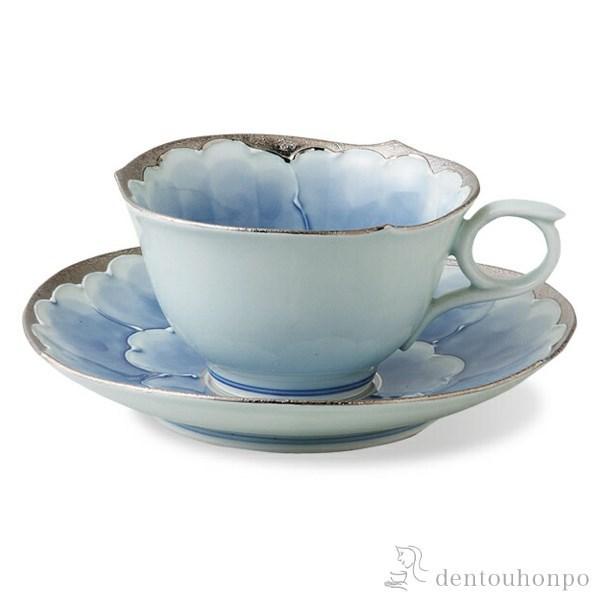 コーヒー碗皿 プラチナ牡丹 カップ＆ソーサーペアセット ( 退職祝い