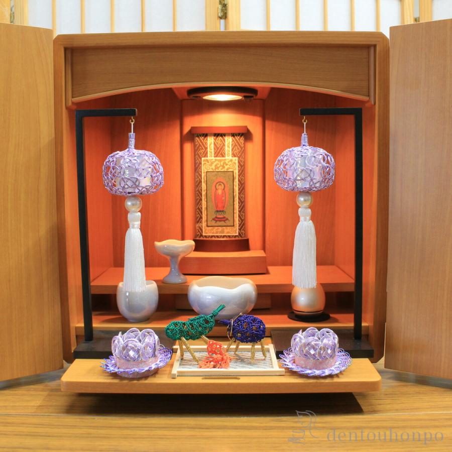 盆飾り 水引盆帰郷 盆提灯 大・LEDローソク2個（一対） 桔梗銀 精霊 