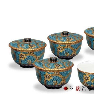 九谷焼 蓋付茶器セット 青粒鉄仙文 ( 木箱名入れ有料 茶器セット 急須