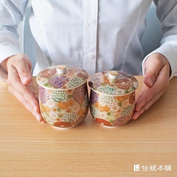 九谷焼 蓋付夫婦湯呑 花詰 ペア ( 母の日 プレゼント 初任給 九谷焼 蓋付夫婦湯呑 花詰 ペア ( 母の日 プレゼント 初任給