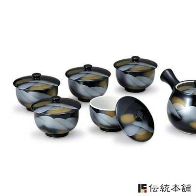 未使用 九谷焼 茶器揃 蓋付き湯呑み 急須 共箱 伝統工芸 お茶 セット 九谷焼 蓋付茶器セット 連山 ( 茶器セット 急須 茶こし付き 湯呑み