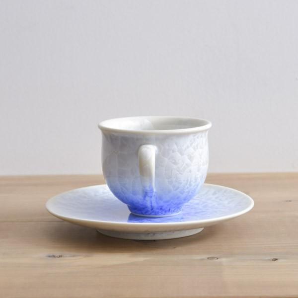 珈琲碗皿 花結晶 白地青 ( 名入れ有料 退職祝い 定年 セット ソーサー