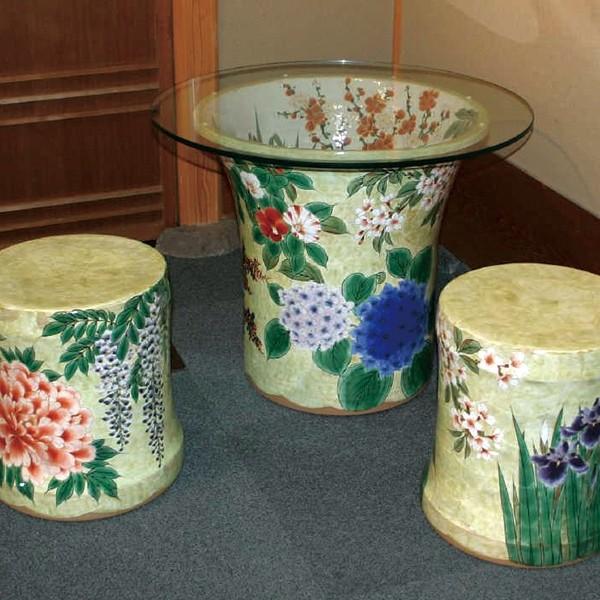 スツール A 四季草花 1個 ( 名入れ有料 ファニチャー 屋外 アウトドア 庭 おしゃれ 清水焼 京焼 周年 創立 上場 竣工 誕生日プレゼント 還暦祝い 古希 )_1