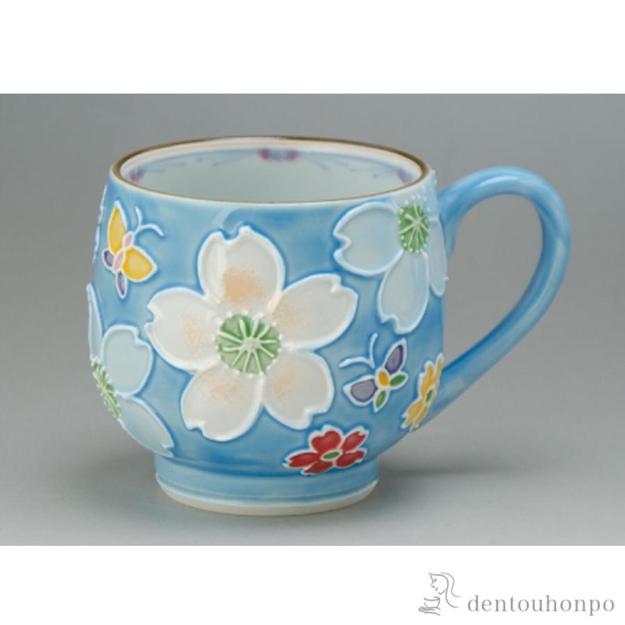 交趾花絵 マグカップ 青 ( 初任給 プレゼント 母の日 デザイン マグ